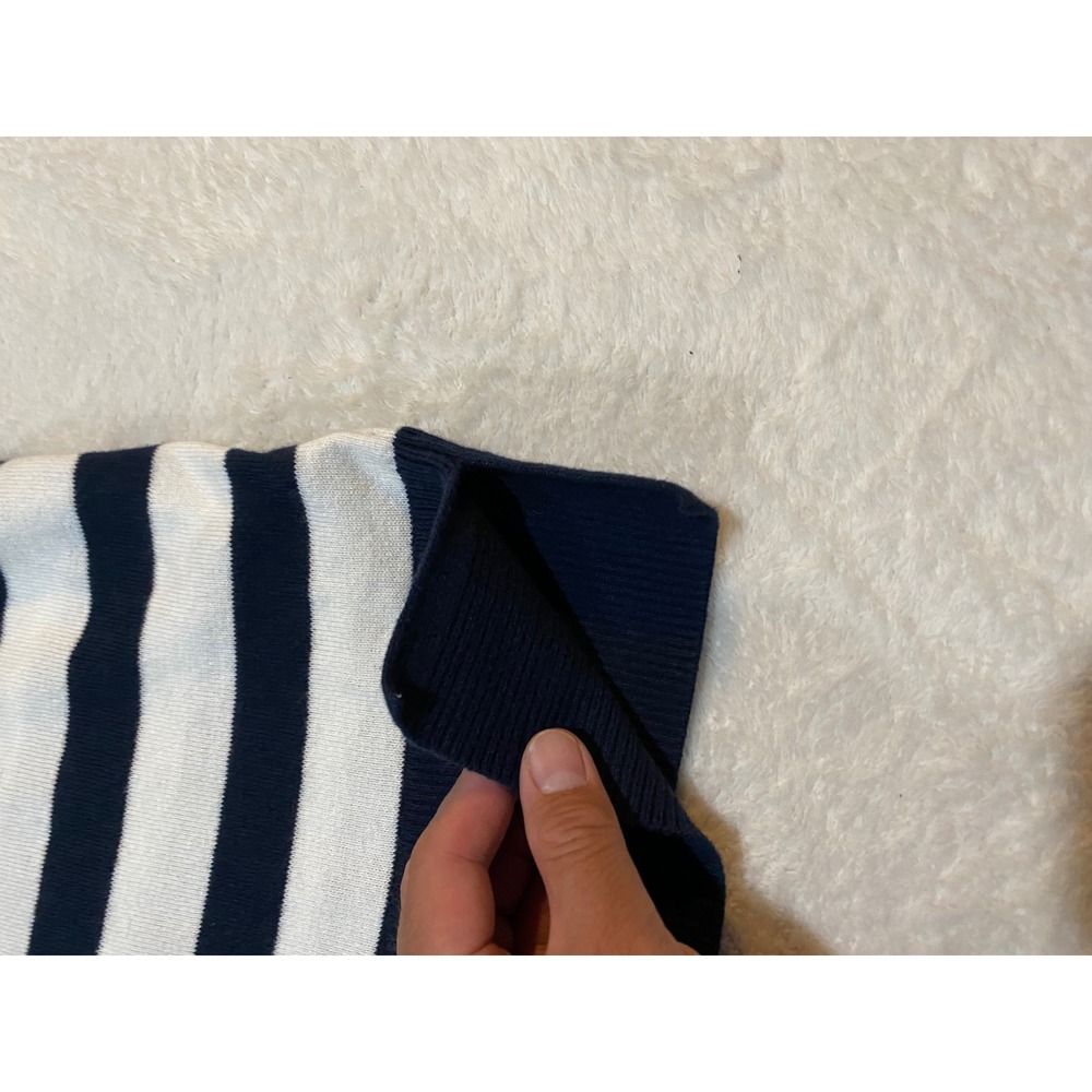 LL Bean Womens 3X Cotton Cashmere Striped Polo Sweater Navy Blue White 522982 - Picture 6 of 8